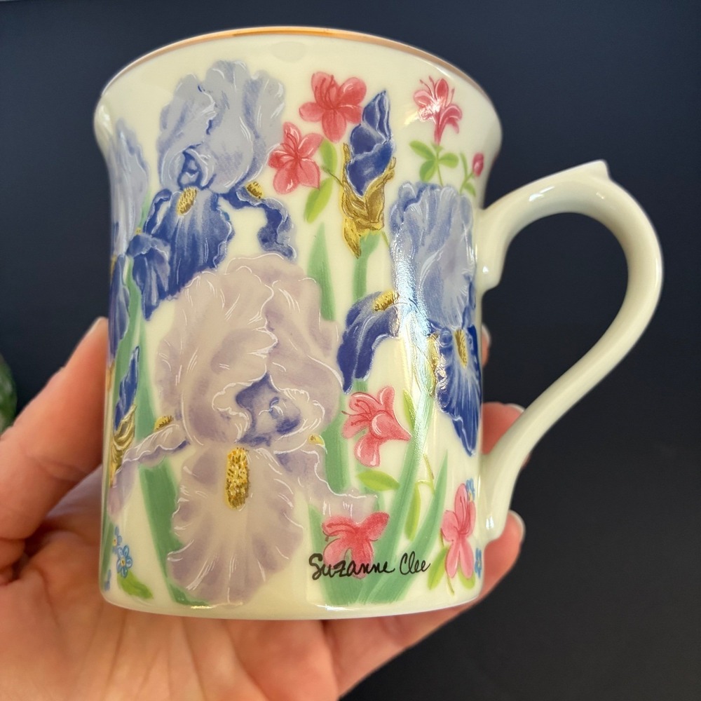 Lenox Mug Set 3pc Flower Blossom Fine Porcelain Gold Trim 1995 Cottage Tea Party - Picture 4 of 11